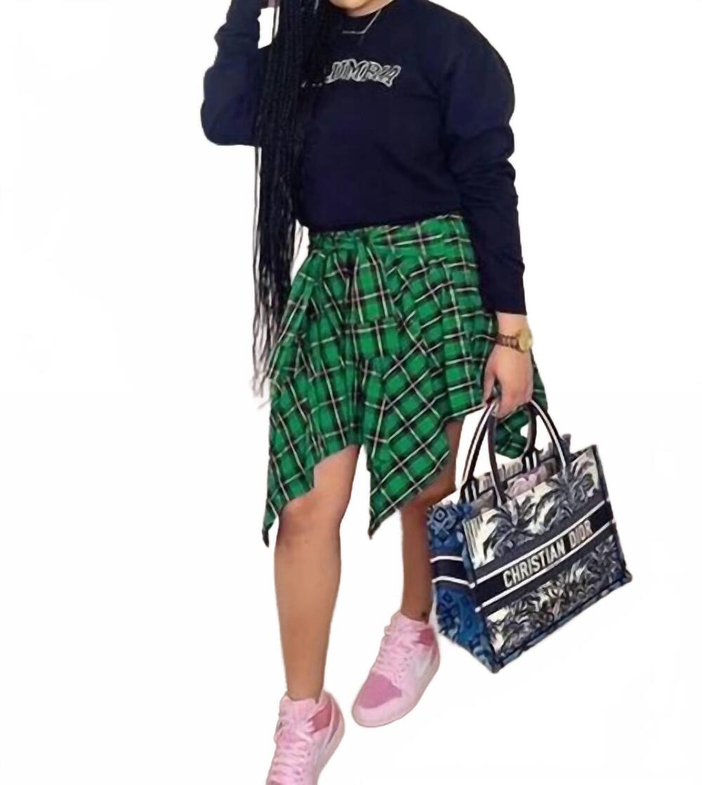 NEW BESTON tie me up plaid skirt in green